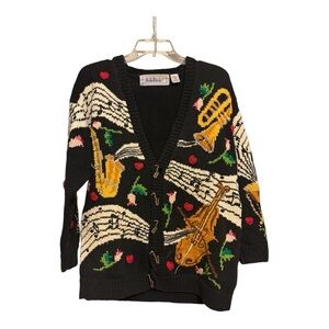 Vintage Bob Mackie Black Musical Pattern Sweater